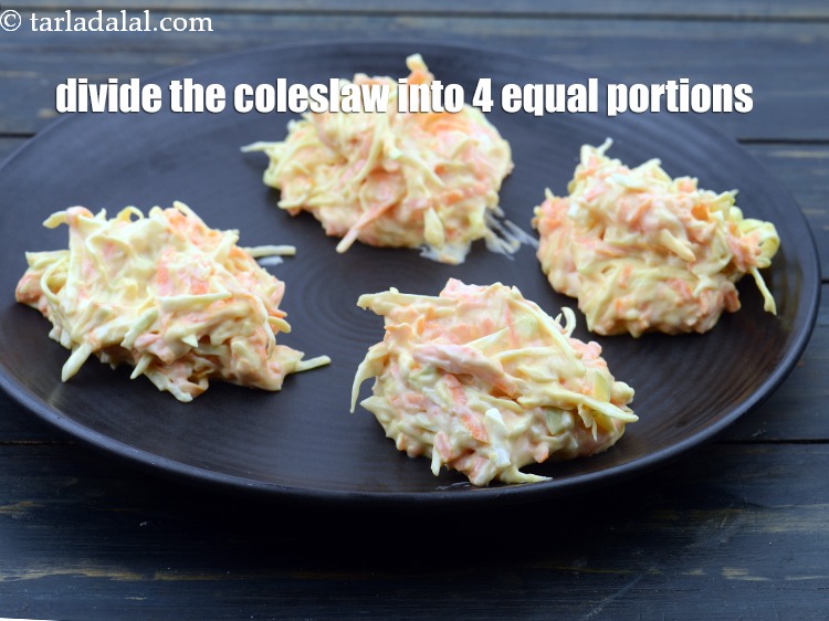 Step 32 – Divide the coleslaw into 4 equal portions and keep aside.