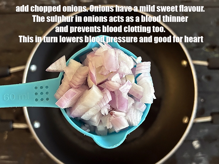 Step 9 – Add&nbsp;<meta charset="UTF-8" />1/2 cup&nbsp;finely&nbsp;<a href="glossary-chopped-onions-722i">chopped onions</a>.&nbsp;Onions have a mild, sweet flavor that complements the earthy …