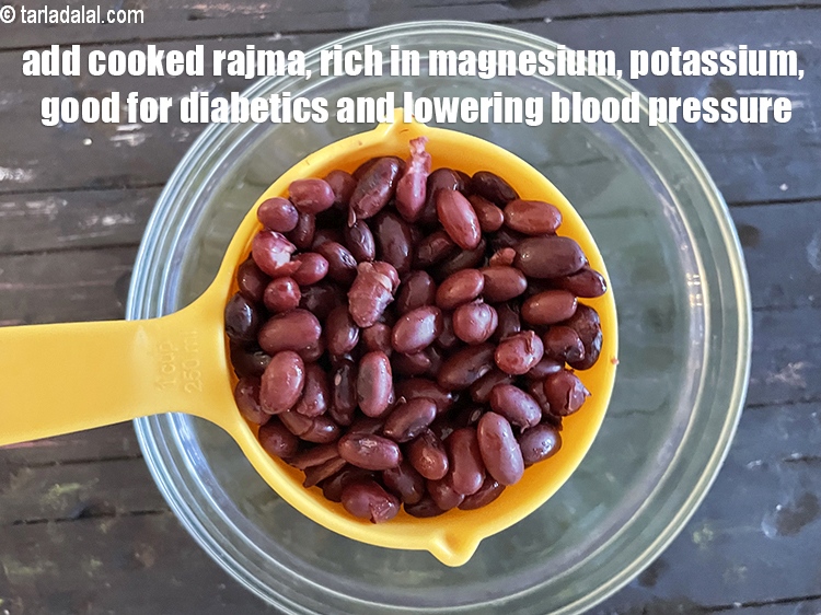 Step 7 – Add&nbsp;<meta charset="UTF-8" />1 cup&nbsp;soaked and&nbsp;<a href="glossary-boiled-rajma-1341i">boiled rajma (kidney beans)</a>.&nbsp;One cup of cooked kidney beans has …