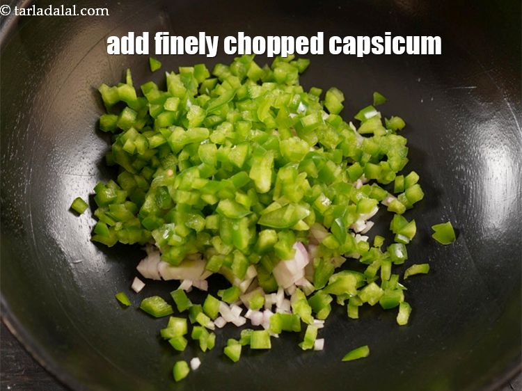 Step 4 – Add 1/2 cup finely <a href="https://www.tarladalal.com/glossary-chopped-capsicum-164i">chopped capsicum</a>.