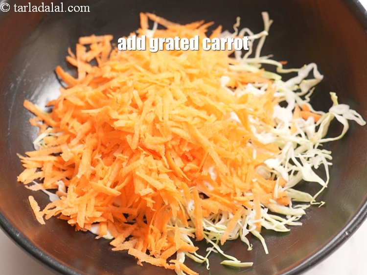 Step 4 – Add 1/2 cup&nbsp;<a href="https://tarladalal.com/glossary-grated-carrot-816i">grated carrot</a>, make sure you grated it little thickly.&nbsp;