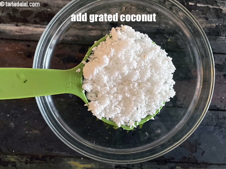 Step 5 – Add&nbsp;<meta charset="UTF-8" /><meta charset="UTF-8" />1/2 cup&nbsp;<a href="glossary-grated-coconut-852i">grated coconut</a>.