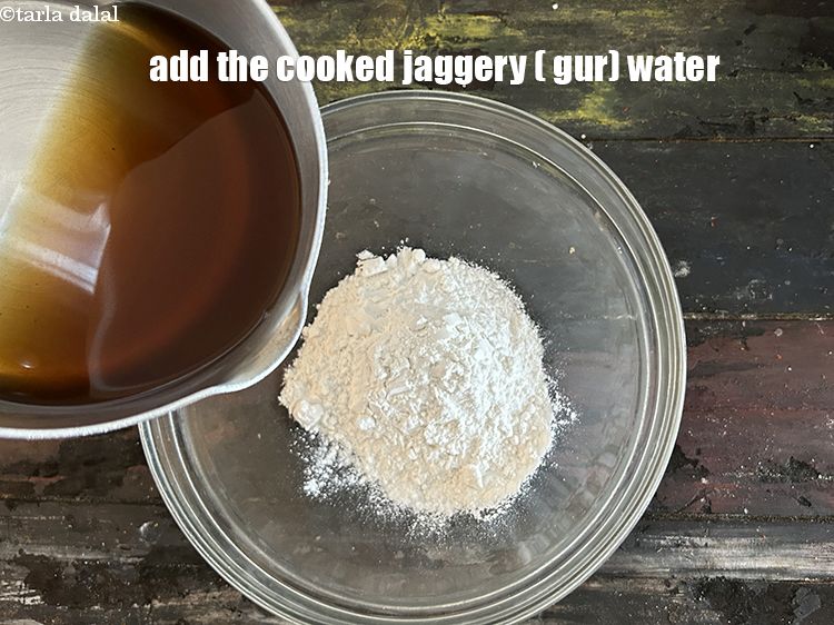 Step 4 – Add the cooled jaggery (gur) water. <strong>Look at the bottom on how to make jaggery …