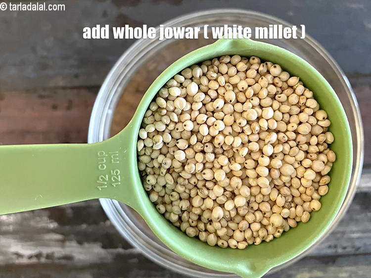 Step 4 – Add&nbsp;<meta charset="UTF-8" />1/2&nbsp;<meta charset="UTF-8" />cup&nbsp;whole&nbsp;<a href="glossary-jowar-sorghum-white-millet-479i">jowar (white millet)</a>.
