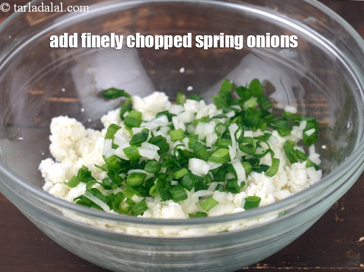 Step 4 – Add 1/2 cup&nbsp;finely&nbsp;<a href="https://www.tarladalal.com/glossary-chopped-spring-onions-1575i">chopped spring onions</a> (whites and greens).