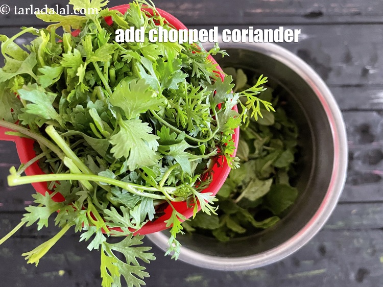 Step 4 – Add&nbsp;<meta charset="UTF-8" />1 cup&nbsp;<a href="glossary-chopped-coriander-783i">chopped coriander (dhania)</a>.