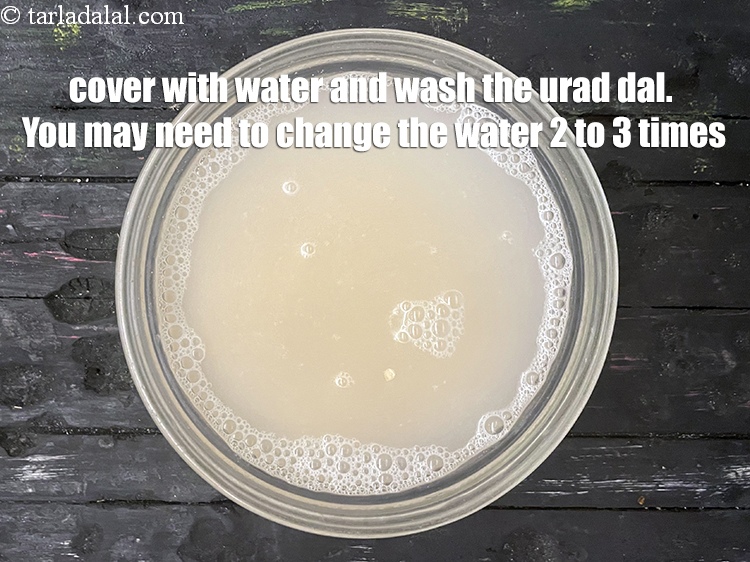Step 4 – Cover with water and wash the urad dal. You can see the dirt. Wash the …