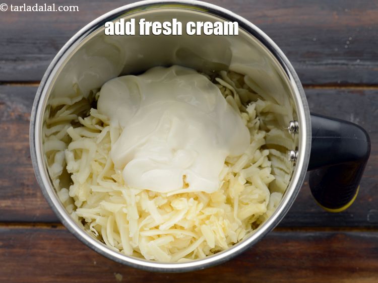 Step 4 – Add 4 tbsp&nbsp;<a href="https://www.tarladalal.com/glossary-fresh-cream-1877i">fresh cream</a>&nbsp;to it. This adds a luscious texture to the dip.&nbsp;