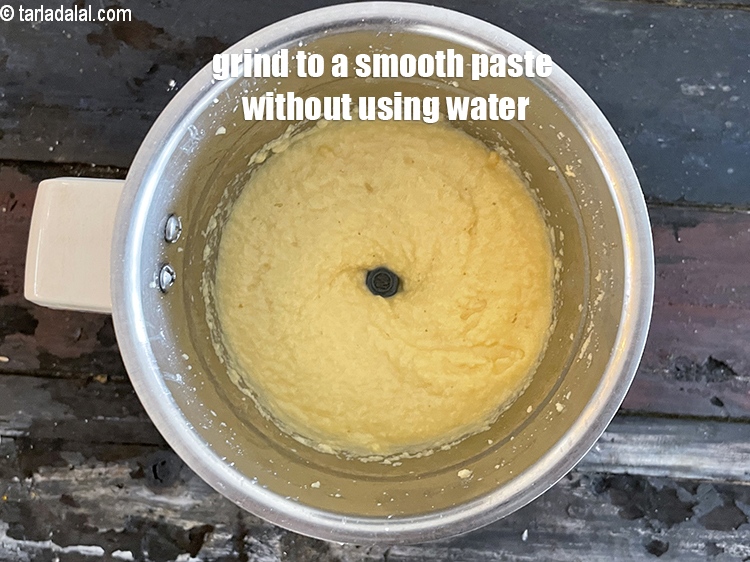 Step 11 – Grind the moong dal to a smooth paste without using any water.
