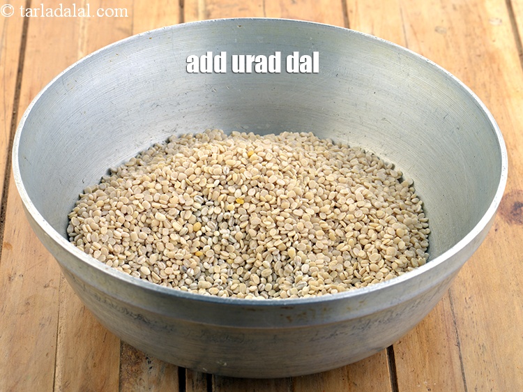 Step 4 – Add&nbsp;&frac12; cup <a href="https://www.tarladalal.com/glossary-urad-dal-split-black-lentil-941i">urad dal (split black lentils)</a>