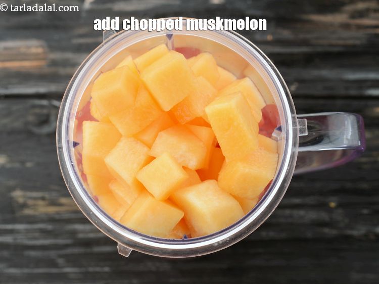 Step 10 – Add 1 cup &nbsp;<a href="https://www.tarladalal.com/glossary-chopped-muskmelon-1124i">muskmelon (kharbooja) , chopped</a>.