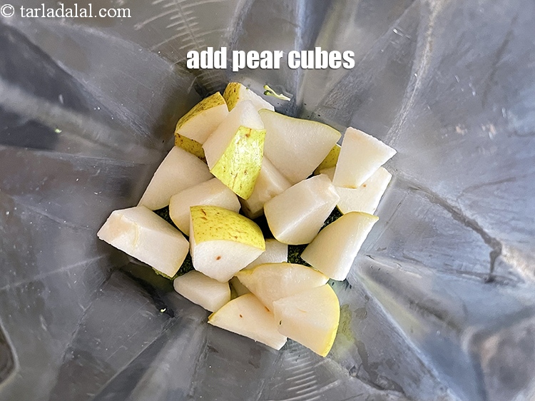 Step 6 – Add&nbsp;<meta charset="UTF-8" />1 1/4 cups&nbsp;<a href="glossary-pear-cubes-45i">pear cubes</a>&nbsp;(unpeeled). Pears are naturally sweet and hence there is …