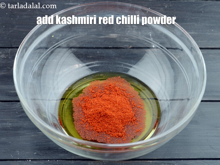 Step 6 – Add 1 tbsp&nbsp;<a href="https://www.tarladalal.com/glossary-kashmiri-red-chilli-powder-kashmiri-mirch-powder-2684i">kashmiri red chilli powder</a>. It is less spicy but gives nice colour.