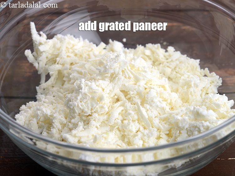Step 4 – Add 1 1/4 cups&nbsp;<a href="https://tarladalal.com/glossary-grated-panee-1003i">grated paneer (cottage cheese)</a>.&nbsp;