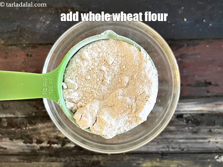Step 8 – Add&nbsp;1/2 cup&nbsp;<a href="glossary-whole-wheat-flour-gehun-ka-atta-gehun-ka-aata-429i">whole wheat flour (gehun ka atta)</a>.