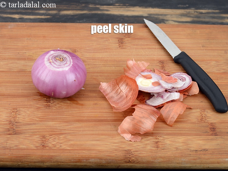 Step 4 – Peel the skin of the onion. Discard it.