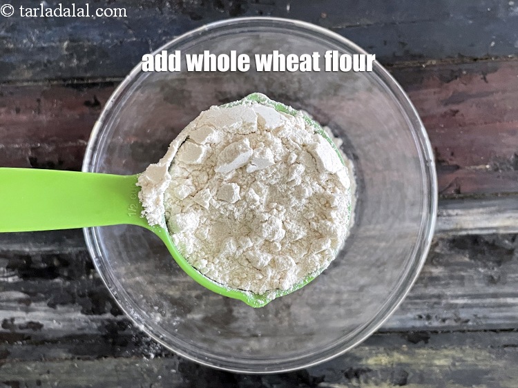 Step 5 – Add&nbsp;<meta charset="UTF-8" />1/2 cup&nbsp;<a href="glossary-whole-wheat-flour-gehun-ka-atta-gehun-ka-aata-429i">whole wheat flour (gehun ka atta)</a>.