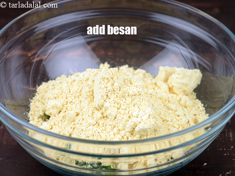 Step 4 – Add 1 cup&nbsp;<a href="https://www.tarladalal.com/glossary-besan-chana-dal-flour-bengal-gram-flour-952i">besan (bengal gram flour)</a>.