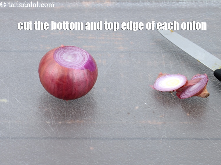 Step 5 – Cut the bottom and top edge of each onion.