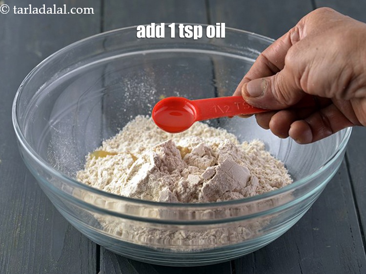 Step 5 – Add 1 tsp <a href="https://www.tarladalal.com/glossary-oil-671i">oil</a>. Oil can be substituted with ghee or butter. The fat …