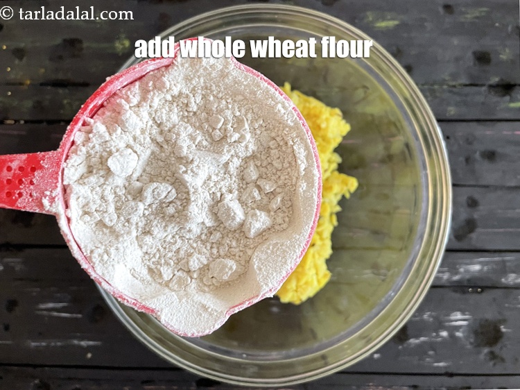 Step 5 – Add&nbsp;<meta charset="UTF-8" />1 cup&nbsp;<a href="glossary-whole-wheat-flour-gehun-ka-atta-gehun-ka-aata-429i">whole wheat flour (gehun ka atta)</a>.