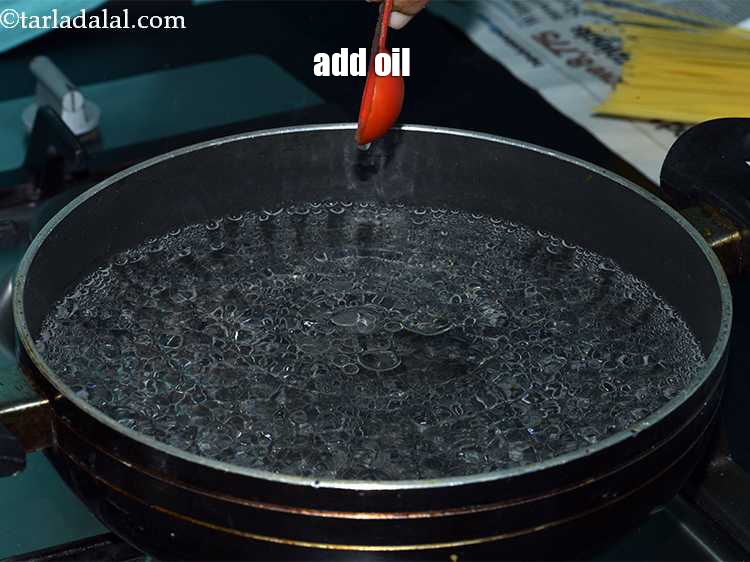 Step 4 – Add 1 tsp of &nbsp;<a href="https://www.tarladalal.com/glossary-oil-671i">oil</a>.This is added so the spaghetti when cooked doesn&rsquo;t stick …