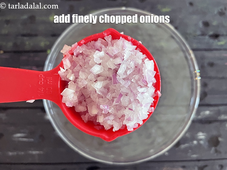 Step 5 – Add&nbsp;<meta charset="UTF-8" />1/4 cup&nbsp;finely&nbsp;<a href="glossary-chopped-onions-722i">chopped onions</a>.