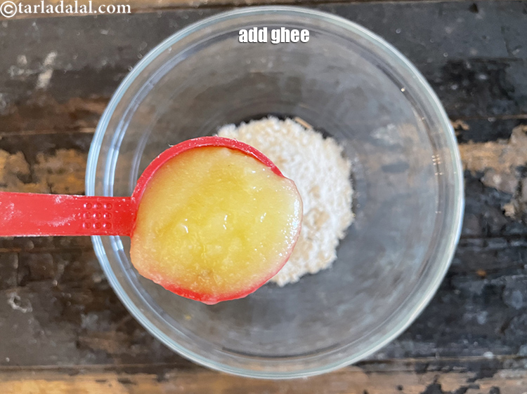 Step 4 – <html><head></head><body><p>Add&nbsp;1 tbsp&nbsp;melted&nbsp;<a href="glossary-ghee-245i">ghee</a>.</p></body></html>