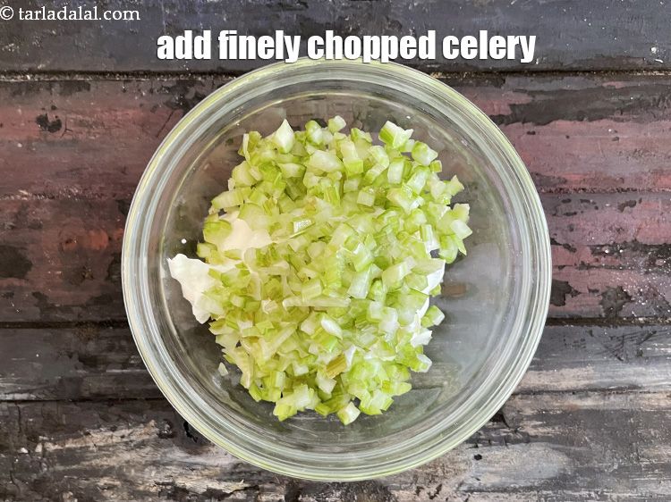 Step 11 – Add&nbsp;<meta charset="UTF-8" />1/4 cup&nbsp;finely&nbsp;<a href="glossary-chopped-celery-799i">chopped celery</a>&nbsp;(ajmoda).