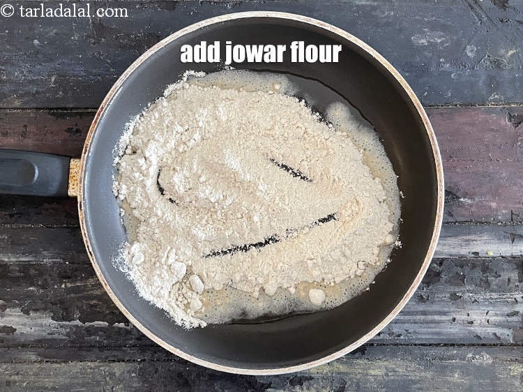 Step 5 – Add&nbsp;<meta charset="UTF-8" />1/2 cup&nbsp;<a href="glossary-jowar-flour-jowar-ka-atta-white-millet-flour-sorghum-flour-483i">jowar (white millet) flour</a>.