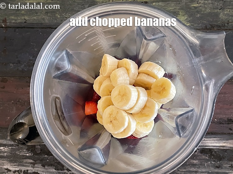 Step 7 – Add&nbsp;<meta charset="UTF-8" />1 cup&nbsp;roughly&nbsp;<a href="glossary-chopped-bananas-20i">chopped bananas</a>. This provides the natural sweetness to the smoothie. There …