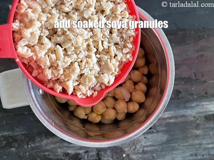 Step 19 – Add soaked soya granules.
