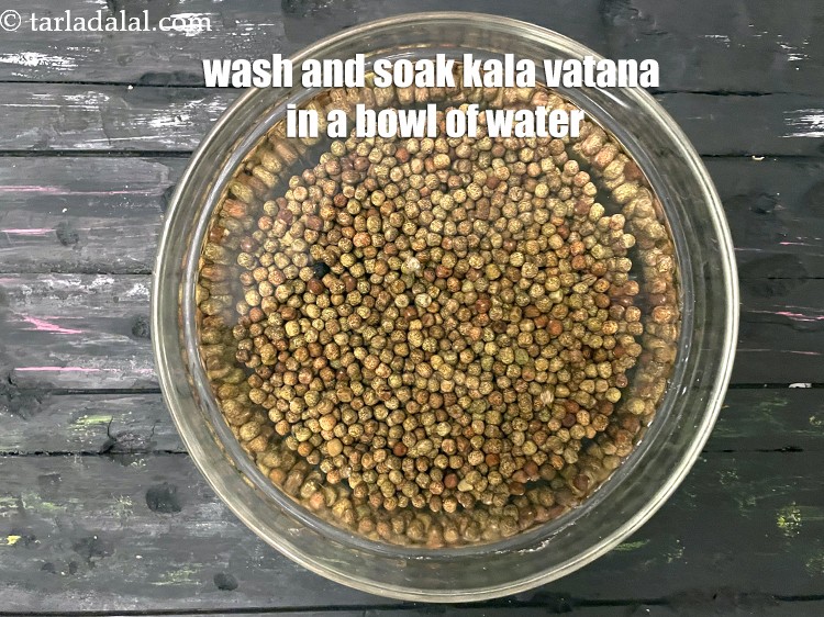 Step 4 – Wash the dirt off the kala vatana and soak in a bowl of water.