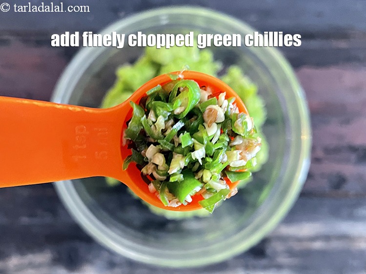 Step 17 – Add&nbsp;<meta charset="UTF-8" />1 tsp&nbsp;finely&nbsp;<a href="glossary-chopped-green-chilli-820i">chopped green chillies</a>.