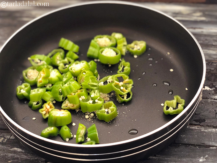 Step 4 – Add the&nbsp;Bhavnagri chillies. These are available year round and not very expensive.&nbsp;