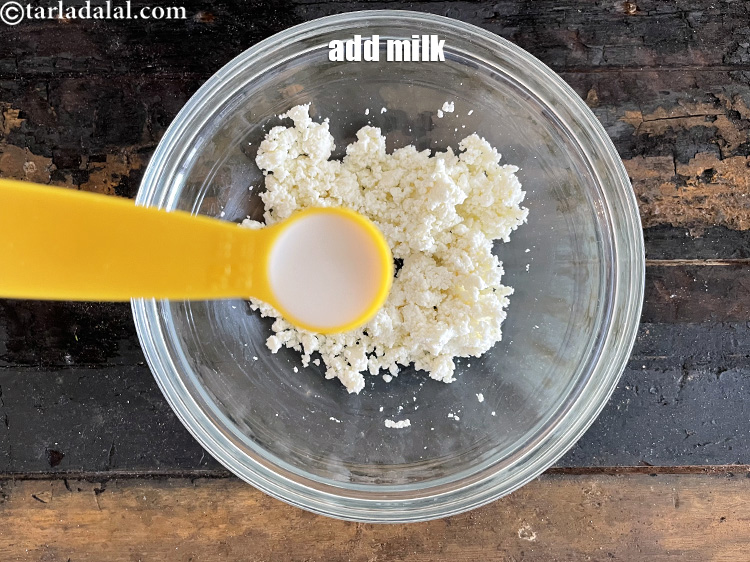 Step 8 – <html><head></head><body><p>Add&nbsp;1/2 tsp&nbsp;<a href="glossary-milk-doodh-full-fat-milk-buffalo-milk-full-cream-milk-514i">milk</a>. This is required to bind the dough.</p></body></html>