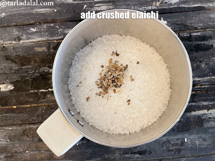Step 37 – Grind your sugar and elaichi together to get a good flavour of elaichi.
