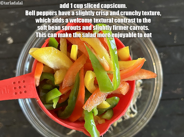 Step 5 – Add&nbsp;<meta charset="UTF-8" />1 cup&nbsp;<a href="glossary-sliced-capsicum-165i">sliced capsicum</a>.&nbsp;Bell peppers have a slightly crisp and crunchy texture, which …