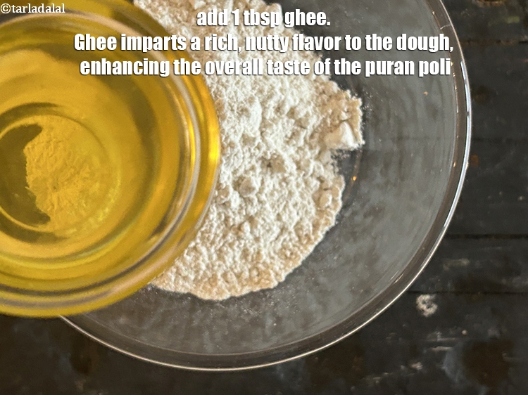 Step 5 – Add&nbsp;<meta charset="UTF-8" />1 tbsp&nbsp;<a href="glossary-ghee-245i">ghee</a>.&nbsp;Ghee imparts a rich, nutty flavor to the dough, enhancing the …