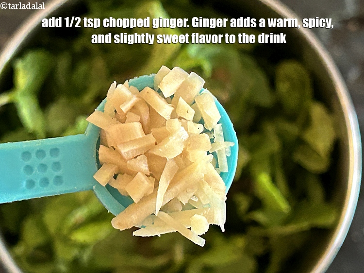Step 5 – Add 1/2 tsp chopped ginger.&nbsp;Ginger adds a warm,&nbsp;spicy,&nbsp;and slightly sweet flavor to the drink.