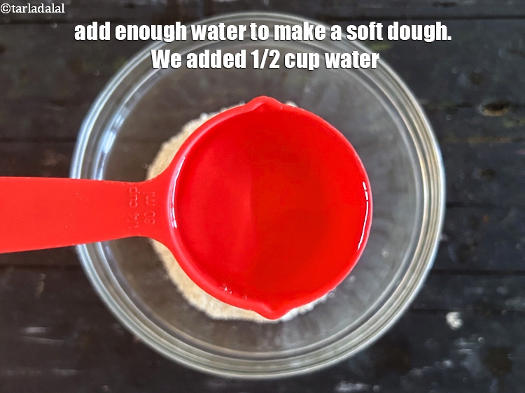 Step 5 – Add enough water to make a soft dough. We added 1/2 cup&nbsp;water.