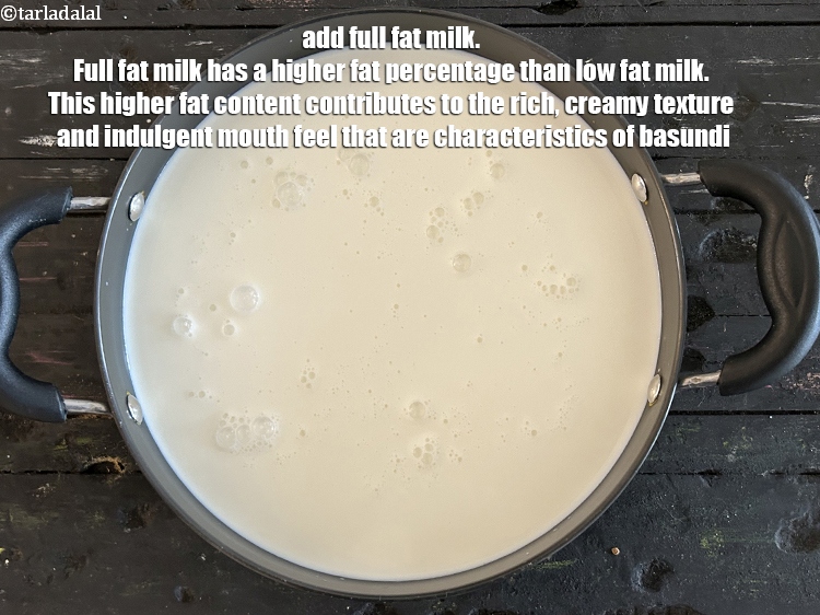 Step 23 – Add 6 1/2 cups&nbsp;full-fat&nbsp;<a href="glossary-milk-doodh-full-cream-milk-514i">milk</a>&nbsp;in that deep thick pan.&nbsp;Full-fat milk has a higher fat content …