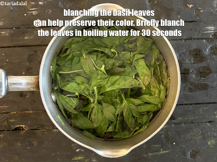 Step 6 – Blanching the basil leaves can help preserve their color. Briefly blanch the leaves in boiling …