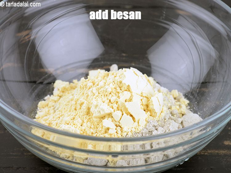 Step 5 – Add 1/4 cup <a href="https://www.tarladalal.com/glossary-besan-chana-dal-flour-bengal-gram-flour-952i">besan (bengal gram flour)</a>.