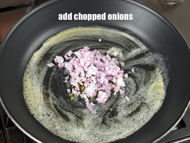 Step 5 – Add &frac14; cup finely <a href="https://www.tarladalal.com/glossary-chopped-onions-722i">chopped onions</a>.