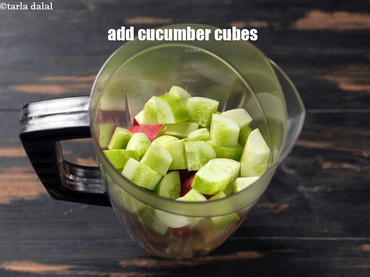 Step 5 – Add&nbsp;1 cup&nbsp;<a href="https://www.tarladalal.com/glossary-cucumber-cubes-726i">cucumber cubes</a>.