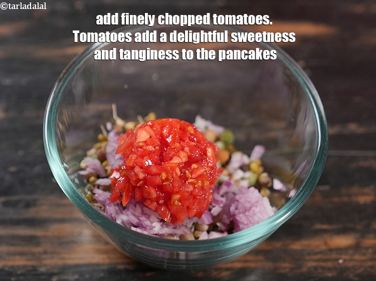 Step 5 – Add &frac14; cup finely <a href="https://www.tarladalal.com/glossary-chopped-tomatoes-779i">chopped tomatoes</a>. Tomatoes add a delightful sweetness and tanginess to …