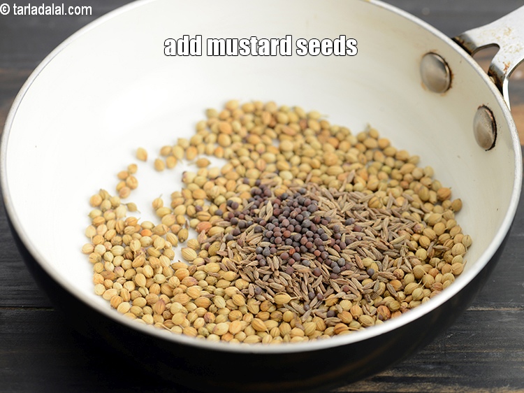 Step 6 – Add &frac14; tsp <a href="https://www.tarladalal.com/glossary-mustard-seeds-sarson-rai-sarson-ke-beej-525i">mustard seeds ( rai / sarson)</a>.