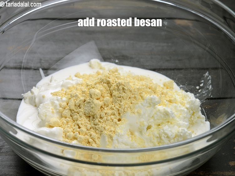 Step 5 – Add 2 tbsp roasted <a href="https://www.tarladalal.com/glossary-besan-chana-dal-flour-bengal-gram-flour-952i">besan (bengal gram flour)</a>.&nbsp;