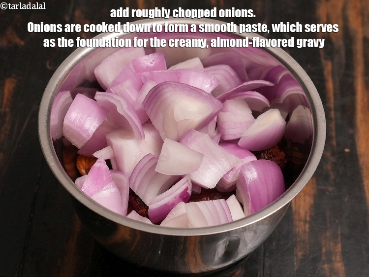 Step 5 – Add 1/2 cup roughly <a href="https://www.tarladalal.com/glossary-chopped-onions-722i">chopped onions</a>. Onions are cooked down to form a smooth …
